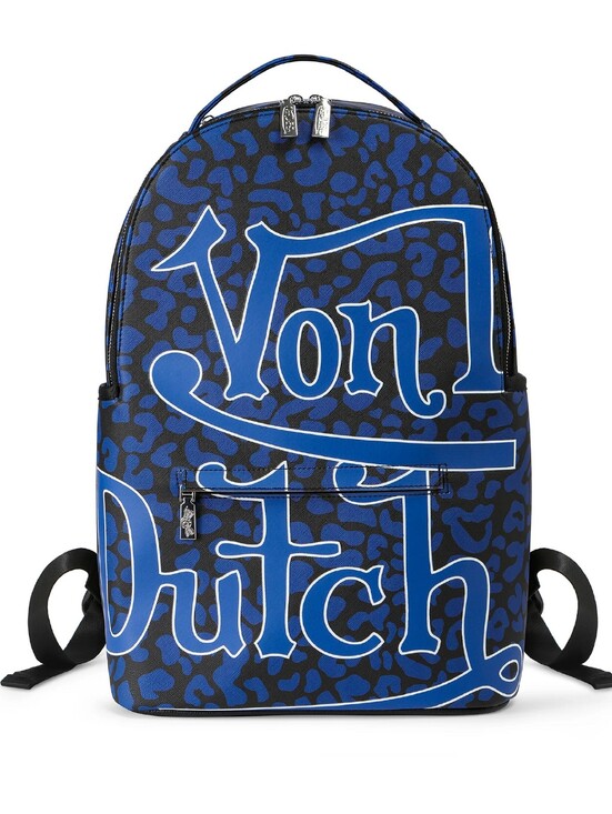 Von Dutch Handbags - Large Size Von Dutch Blue Cheetah Leopard-Print Backpack